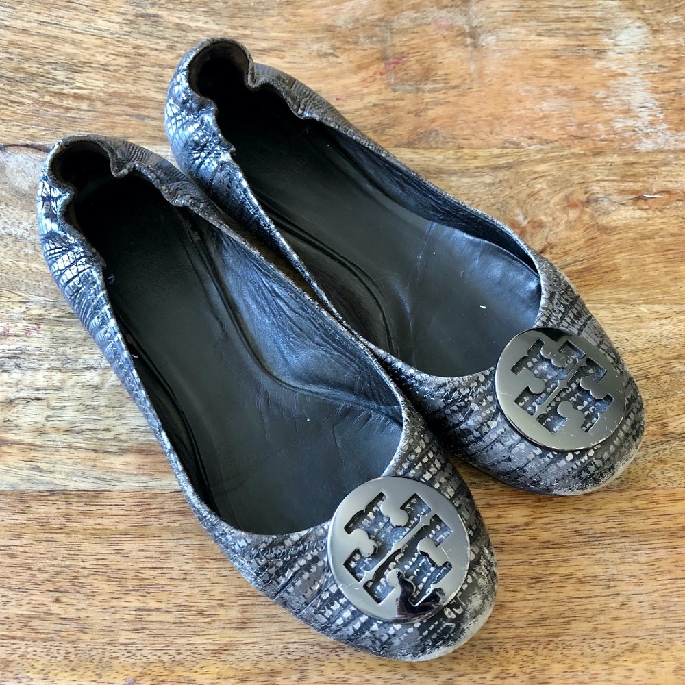 Tory Burch Lizard Print Leather Miller Ballet Flats Sz 7